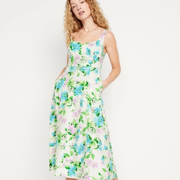 NWT Old Navy Linen Fit and Flare Floral Dress - Picture 1 of 7